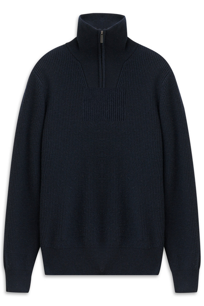BUGATTI WOOL MIX 1/4 ZIP NECK RIB KNIT