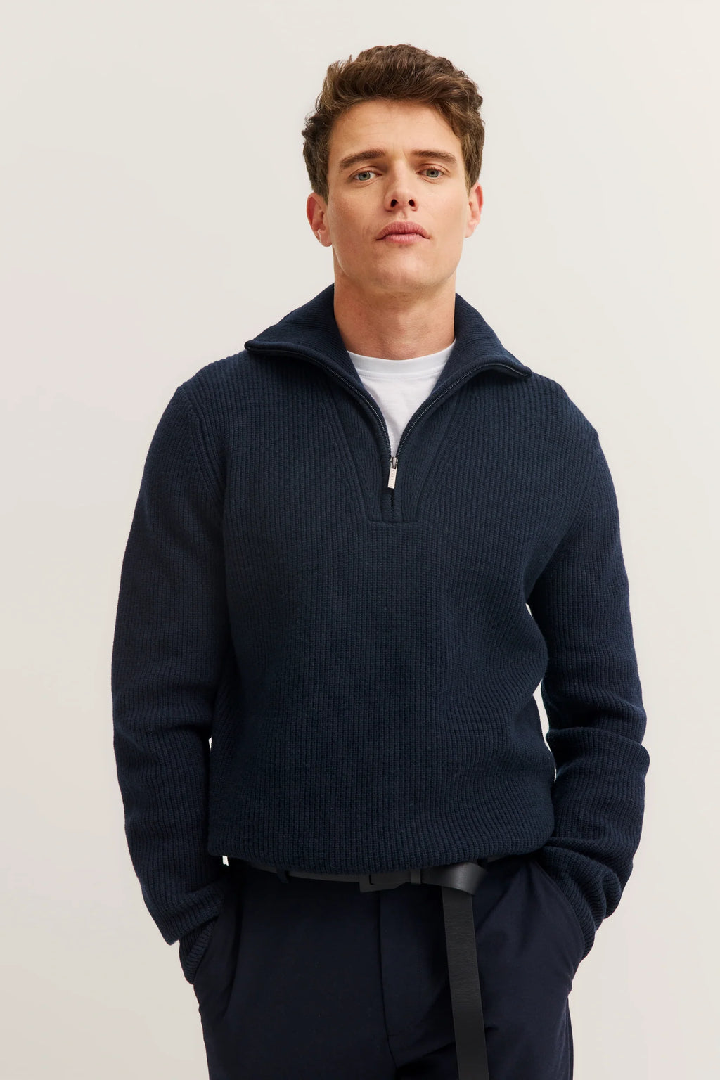 BUGATTI WOOL MIX 1/4 ZIP NECK RIB KNIT