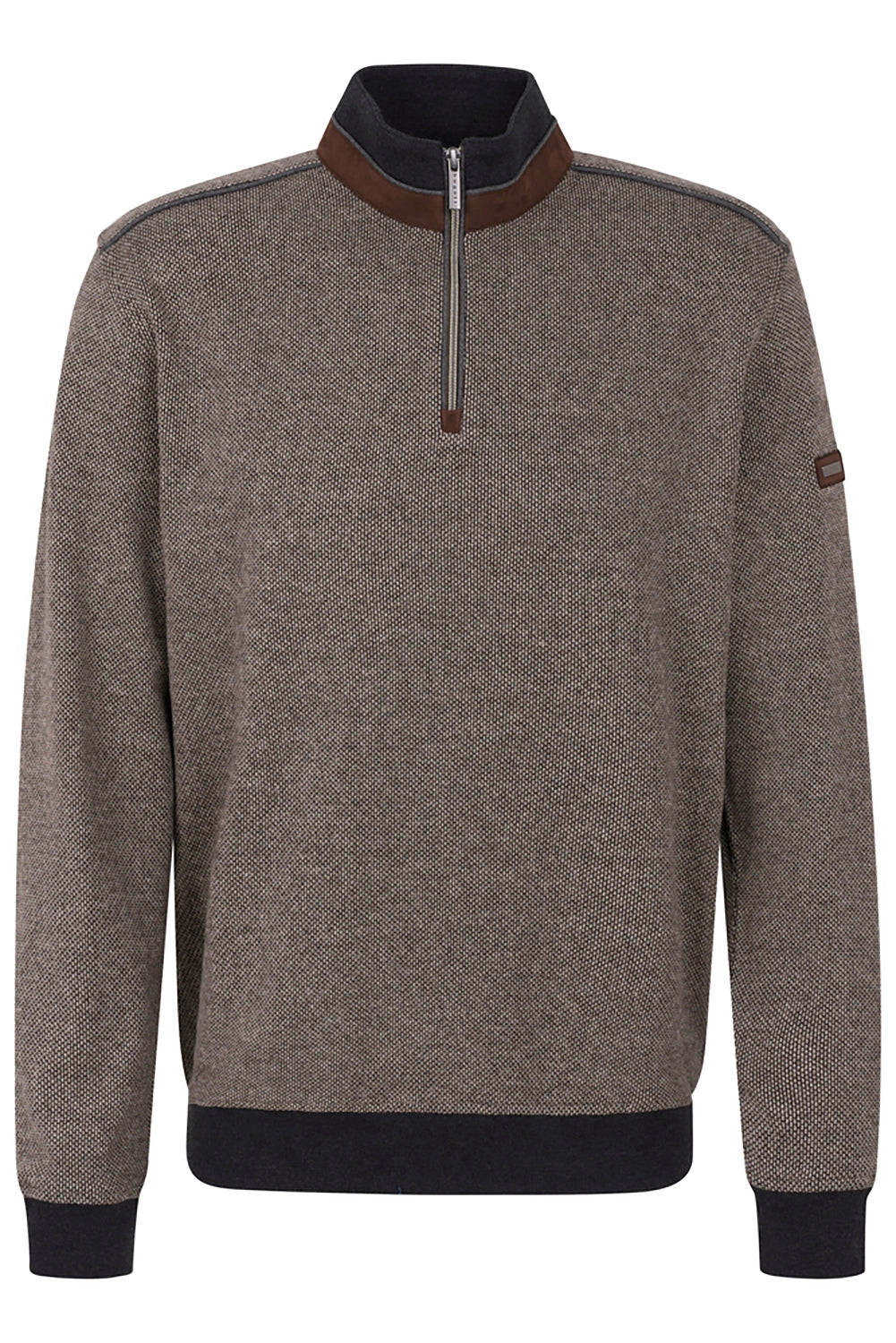 BUGATTI 100% COTTON TEXTURED 1/4 ZIP NECK SUEDE TRIM KNIT 65060BZ
