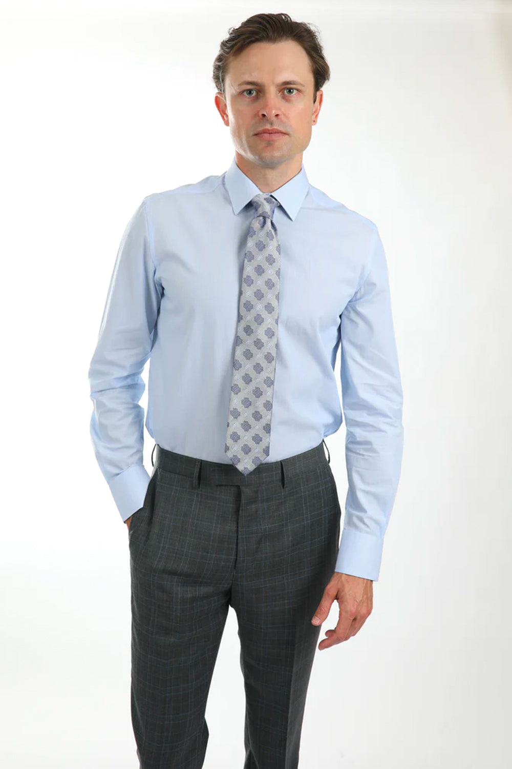 HARDY AMIES SLIM FIT FINE STRIPE DRESS SHIRT HA432SF