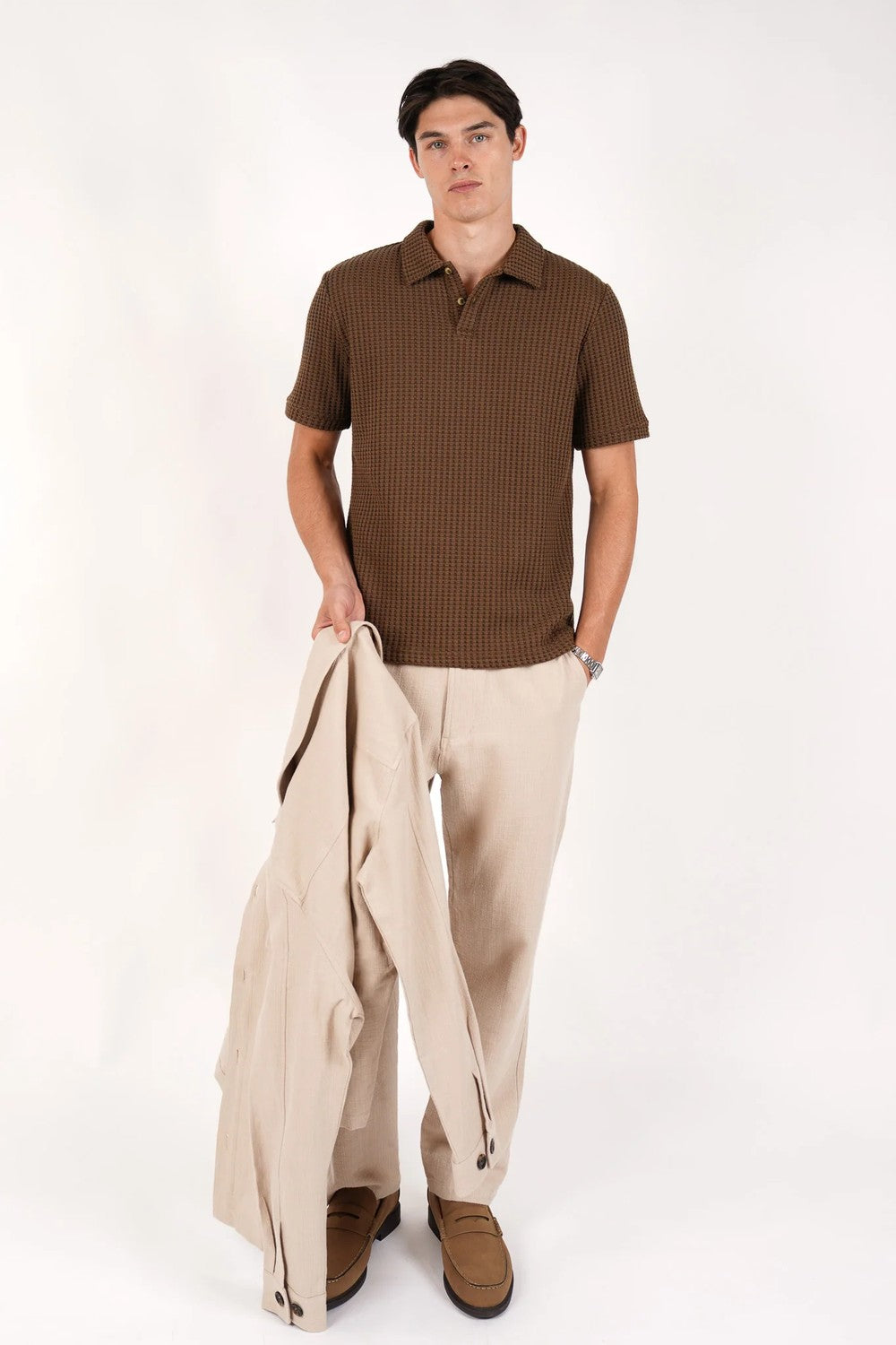 JAMES HARPER COTTON WAFFLE S/S 3 BUTTON POLO JHK90