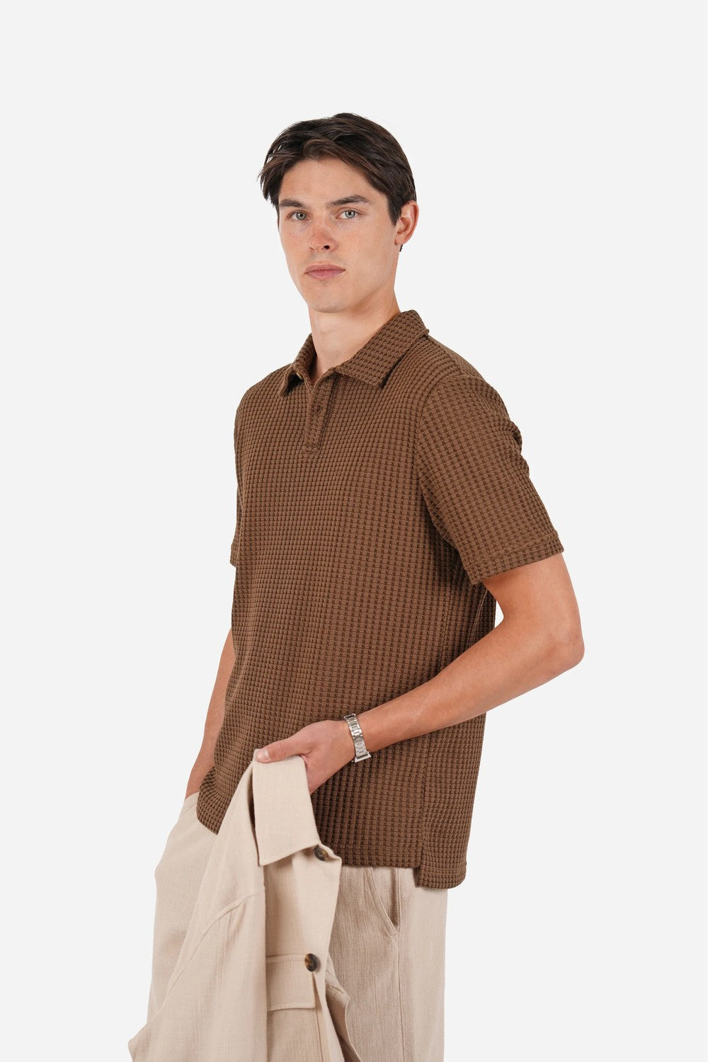 JAMES HARPER COTTON WAFFLE S/S 3 BUTTON POLO JHK90