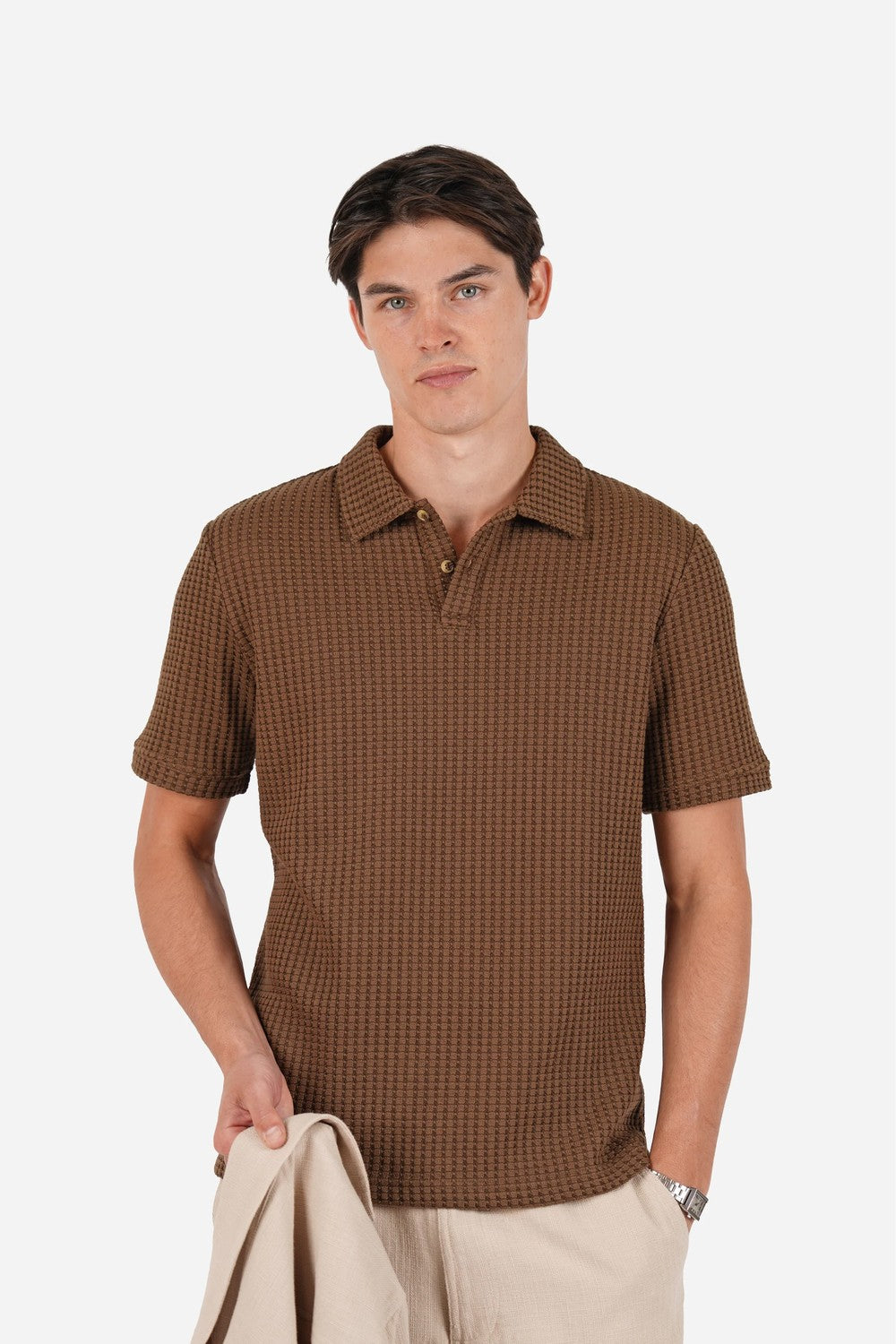JAMES HARPER COTTON WAFFLE S/S 3 BUTTON POLO JHK90