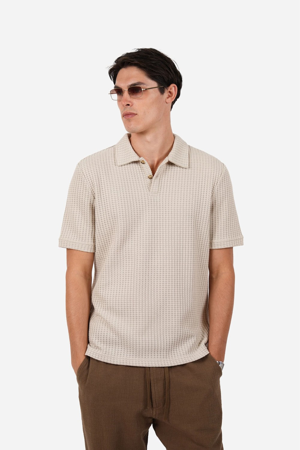JAMES HARPER COTTON WAFFLE S/S 3 BUTTON POLO JHK90
