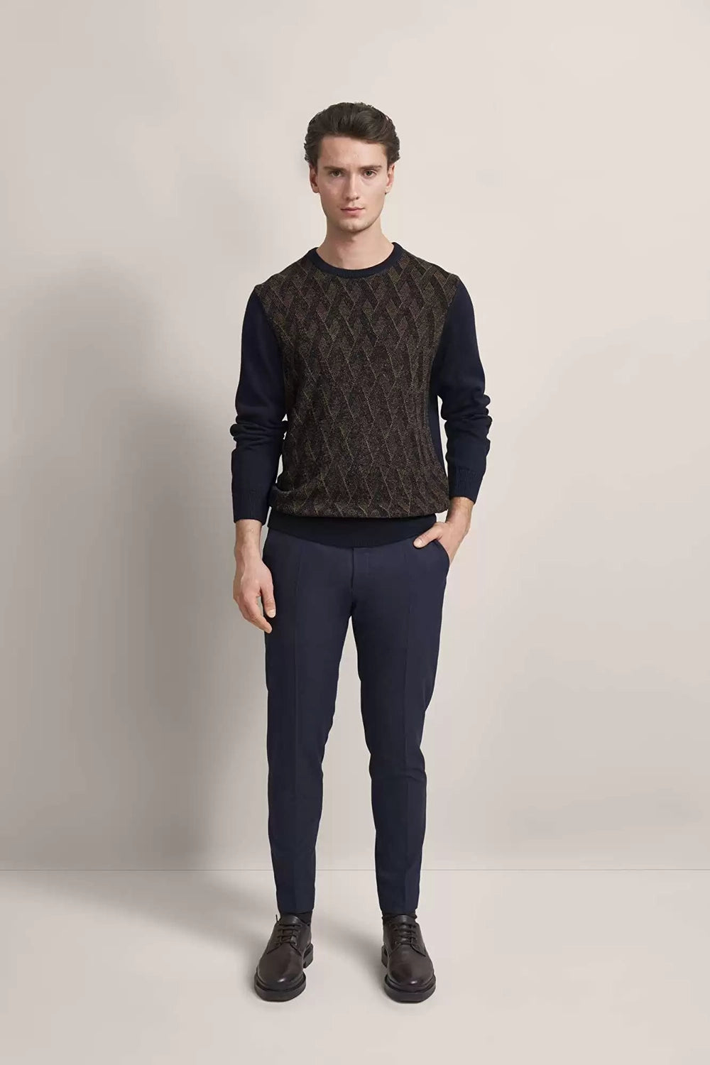 BUGATTI COTTON BLEND DIAMOND CREW NECK KNIT 65530B