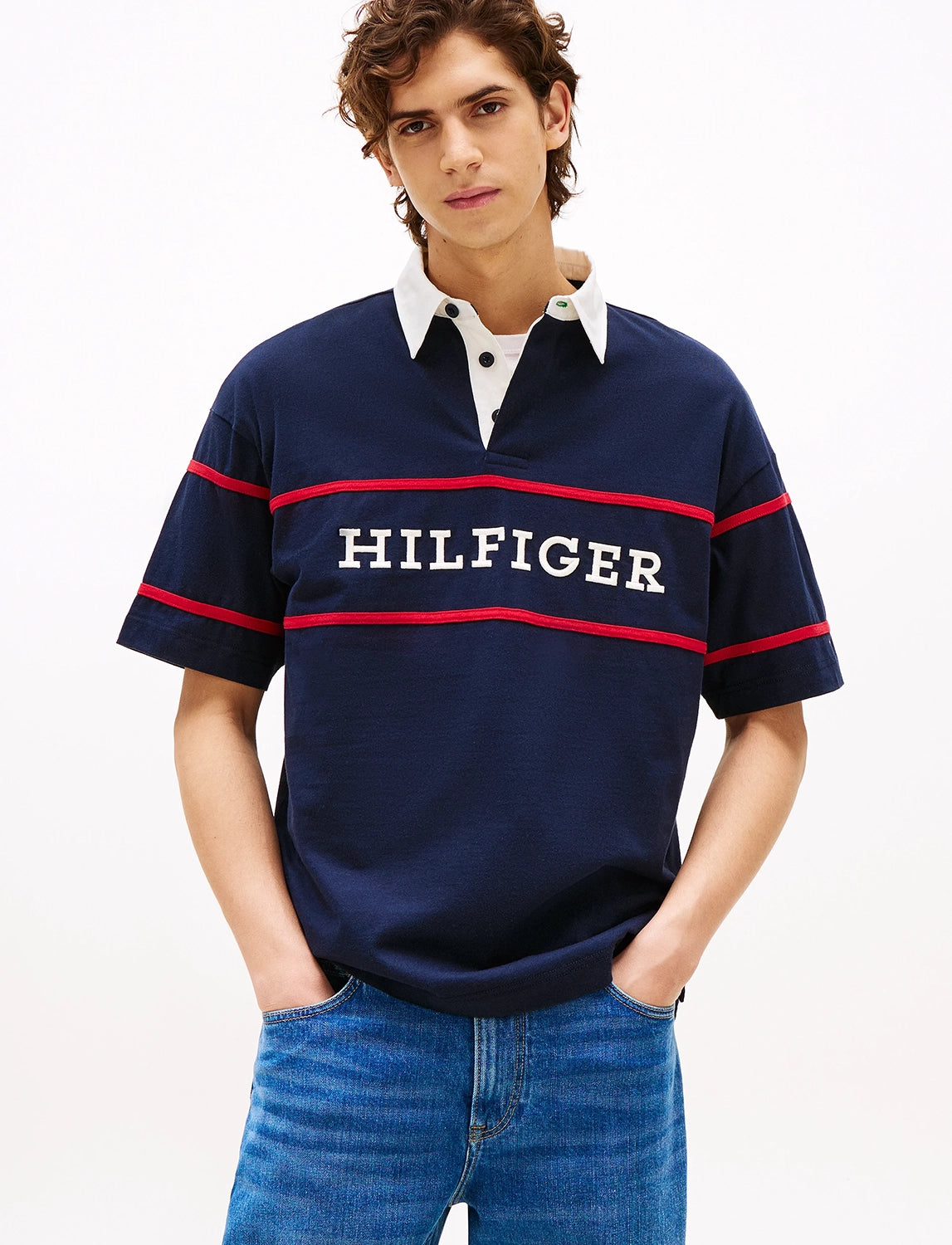 TOMMY HILFIGER AMERICANA COLOURBLOCK EMBROIDERED S/S RUGBY MW0MW39868