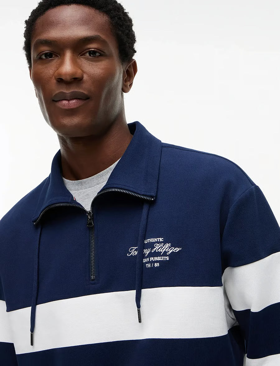 TOMMY HILFIGER NAUTICAL BLOCK STRIPE 1/4 ZIP SWEATSHIRT MW0MW43190