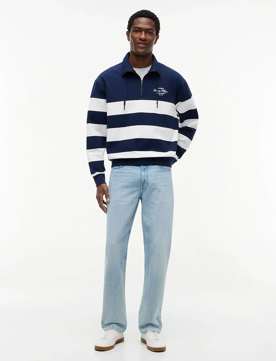 TOMMY HILFIGER NAUTICAL BLOCK STRIPE 1/4 ZIP SWEATSHIRT MW0MW43190