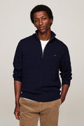 TOMMY HILFIGER LAMBSWOOL CABLE ZIP MOCK NECK KNIT MW0MW37898
