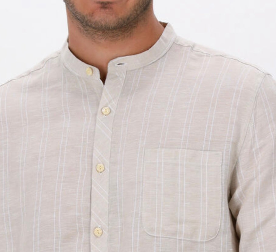 DSZ MAO COLLAR STRIPE LINEN L/S SHIRT
