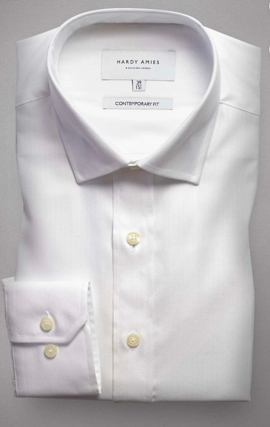 HARDY AMIES SINGLE CUFF CONTEMPORARY FIT 100% COTTON HERRINGBONE DRESS SHIRT HA001S