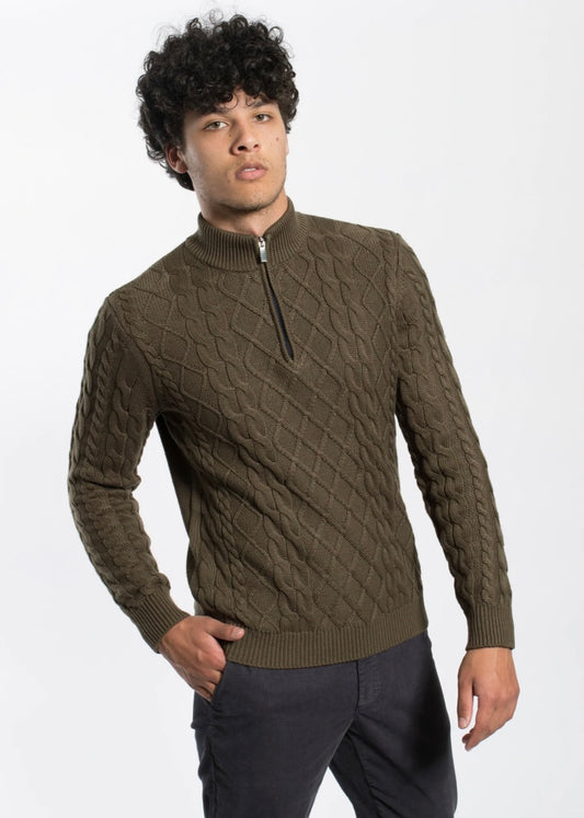 JH 1/4 ZIP NECK CABLE KNIT
